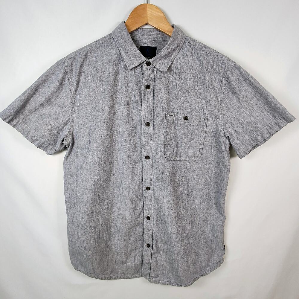 prAna Men's Medium gray Blue Button-Down Short Sleeve‎ Shirt